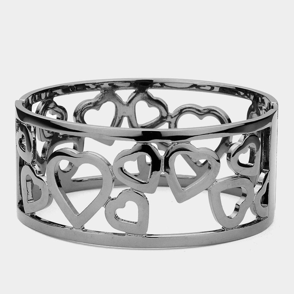 Hematite Cut Out Hearts Metal Bangles Bracelet